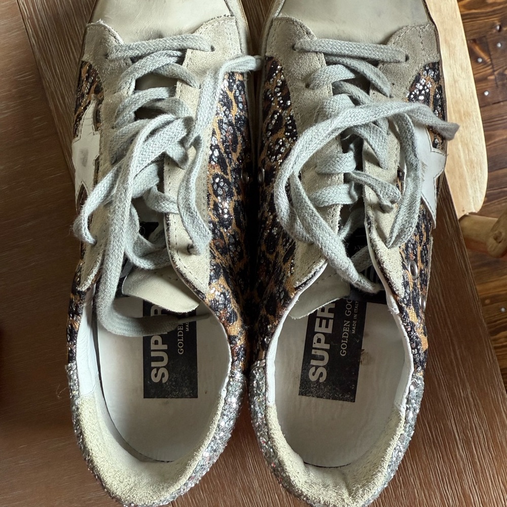 Golden Goose Brown and Silver Sneakers with Chunky Sole